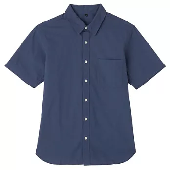 [MUJI 無印良品]男有機棉平織布水洗短袖襯衫XL煙燻藍