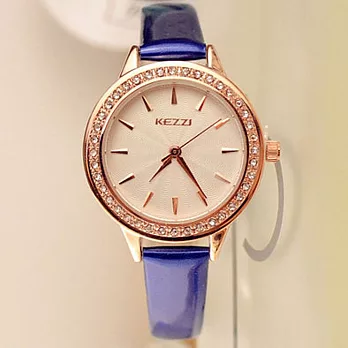 【KEZZI】 珂紫 851 韓版簡約晶鑽皮帶錶(藍色)