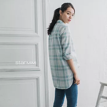 【StarMIMI】圓弧下擺收邊格子襯衫＊FREE淺藍