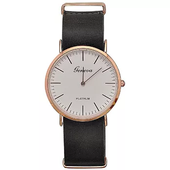 Watch-123 瑞典學院風薄型時尚皮革腕錶 (3色任選)皮革黑