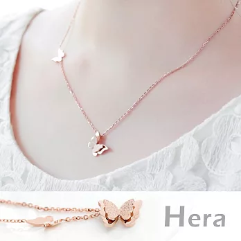【Hera】赫拉 鈦鋼磨砂雙層立體蝴蝶短鍊/鎖骨鍊(魅影金)