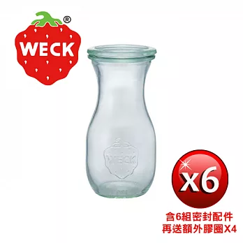 德國Weck 763玻璃瓶附玻璃蓋與密封配件 Juice Jar 290ml 6瓶裝