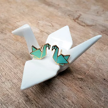 Little OH! origami crane 紙鶴 手作耳環粉綠