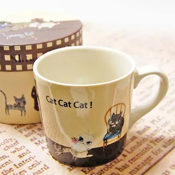 Shinzi Katoh 設計師馬克杯禮盒-貓的聚會米黃色