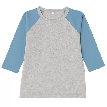 [MUJI 無印良品]兒童有機棉每日兒童服配色七分袖T恤110淡藍