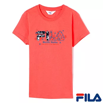 FILA女性logo拼布圓領T恤-5TEO-1516-LR-2XL雅緻橘