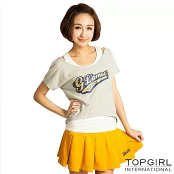 【TOP GIRL】兩件式短袖上衣-M淺麻灰