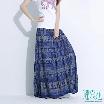 【潘克拉】圖騰大象印花裙(2色)-FREEFREE藍