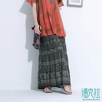【潘克拉】圖騰大象印花裙(2色)-FREEFREE綠