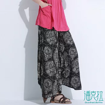 【潘克拉】綁袋印花八角褲-FREEFREE黑