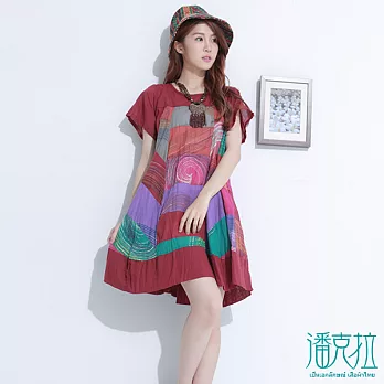 【潘克拉】拼布手刷洋裝-FREEFREE紅