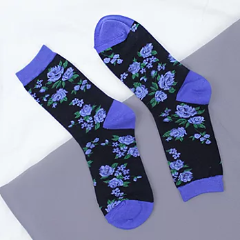 【 PuloG 】懷舊玫瑰短襪-黑藍-M