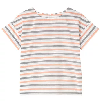 [MUJI 無印良品]女棉斯拉夫橫紋短袖套衫S橘色