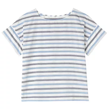 [MUJI 無印良品]女棉斯拉夫橫紋短袖套衫S藍色