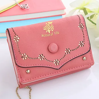 A+ accessories 韓版時尚鏤空印花暗扣短夾 (6色可選)西瓜紅