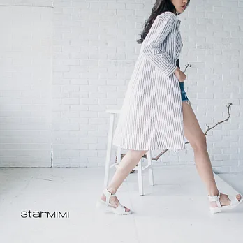 【StarMIMI】直紋小立領襯衫洋裝＊FREE白