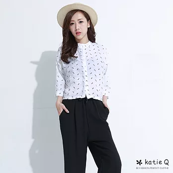 【KatieQ】文藝風花草短版襯衫(2色)-FREEFREE樹葉