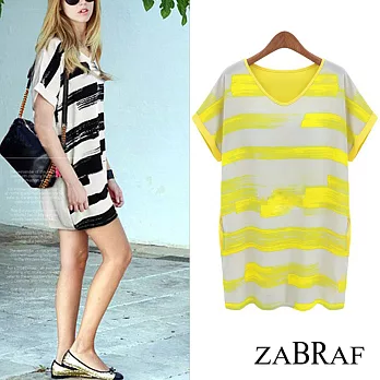 【BR】撞色條紋寬鬆百搭打底T-共兩色(M-XL可選擇)L黃