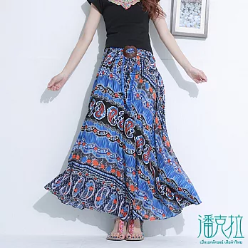 【潘克拉】變型蟲豔彩綁腰長裙(2色)-FREEFREE藍