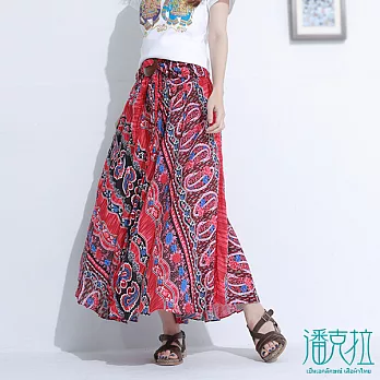 【潘克拉】變型蟲豔彩綁腰長裙(2色)-FREEFREE紅