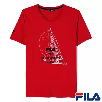 FILA男仕帆船圖騰T恤-1TEO-1700-RD-L熱情紅