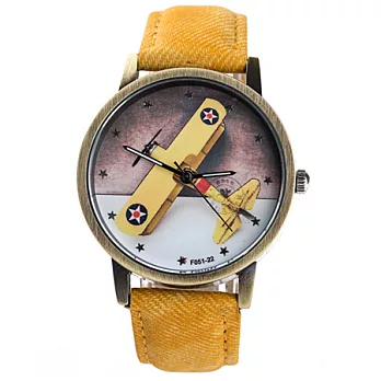Watch-123 往日情懷-英式復古圖案單寧休閒腕錶 (6色任選)黃色
