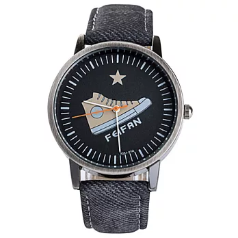 Watch-123 大步向前-復古圖案單寧休閒腕錶 (6色任選)黑色