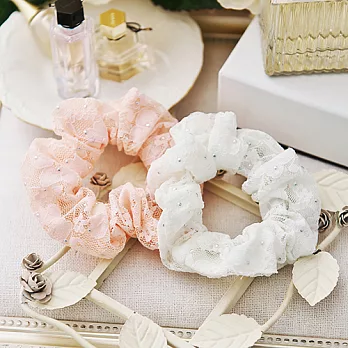 【安珂ECO正韓飾品】優雅蕾絲綴點點銀珠 髮束/大腸圈(2色)粉色