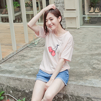 【韓國連線】。韓國 甜在心櫻桃T恤上衣 粉系