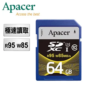 Apacer宇瞻 64GB SDXC UHS-I U3 Class10 高速記憶卡(R95 W85 MB/s)