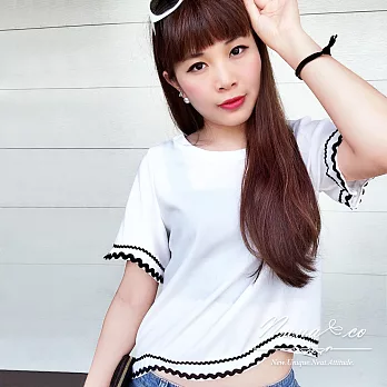 【NUNACO】韓風首爾袖口壓紋上衣FREE白色