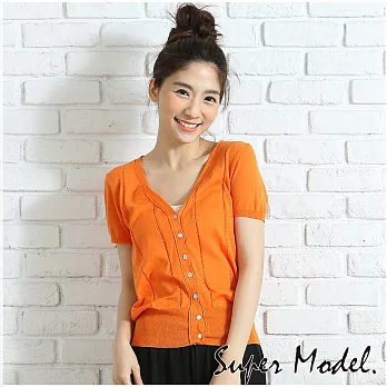 【名模衣櫃】直條造型短袖針織小外套-共9色FREE橘