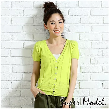 【名模衣櫃】直條造型短袖針織小外套-共9色FREE螢光綠