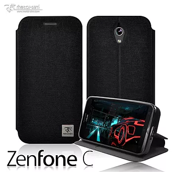 【Metal-Slim】Asus ZenFone C髮絲紋側翻站立皮套 黑