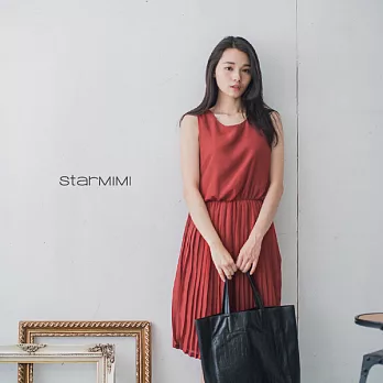 【StarMIMI】下百摺清透雪紡洋裝＊M磚紅