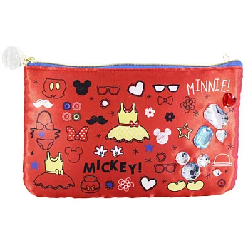 《sun-star》迪士尼米妮立體寶石緞面多功能收納包