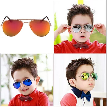 兒童經典飛行款 抗UV防紫外線寶寶墨鏡太陽眼鏡 金框霞紅水銀鏡片