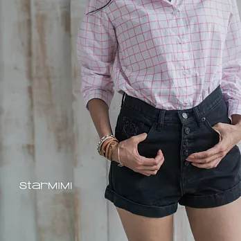【StarMIMI】前排釦式反折牛仔短褲＊L黑
