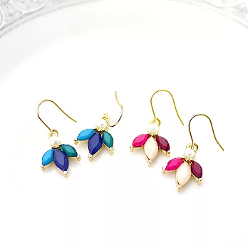 【安珂ECO正韓飾品】(特賣)高彩度三葉寶石綴珍珠 耳環(可改夾/2色)粉桃色系