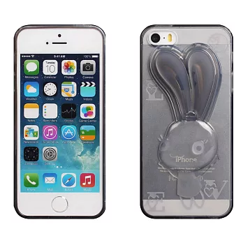 【BIEN】iPhone 5/5S 可愛兔支架軟質保護殼 (透黑)