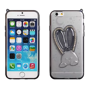 【BIEN】iPhone 6 可愛兔帶鑽支架軟質保護殼 (透黑)