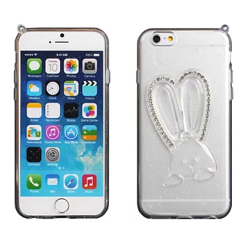 【BIEN】iPhone 6 可愛兔帶鑽支架軟質保護殼 (透明)