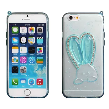 【BIEN】iPhone 6 可愛兔帶鑽支架軟質保護殼 (透藍)