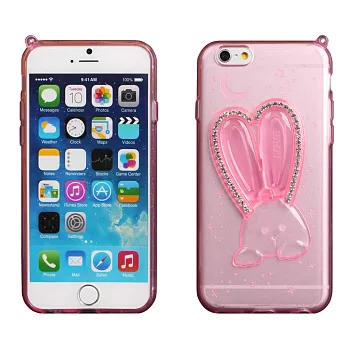 【BIEN】iPhone 6 可愛兔帶鑽支架軟質保護殼 (透粉紅)