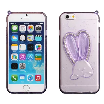【BIEN】iPhone 6 可愛兔帶鑽支架軟質保護殼 (透紫)
