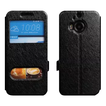 【BIEN】HTC One (M9+) 蠶絲紋來電顯示可立皮套 (黑)