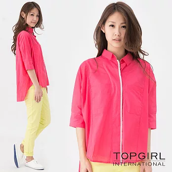 TOP GIRL-寬版造型襯衫S桃紅