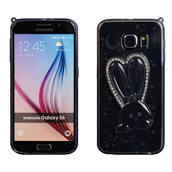 【BIEN】SAMSUNG S6 可愛兔帶鑽支架軟質保護殼 (透黑)