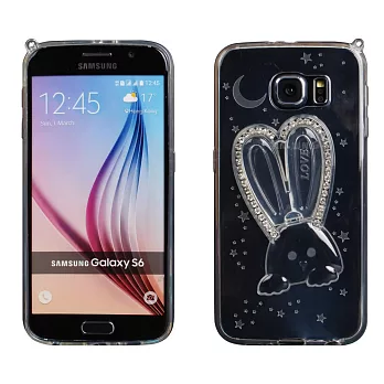 【BIEN】SAMSUNG S6 可愛兔帶鑽支架軟質保護殼 (透明)