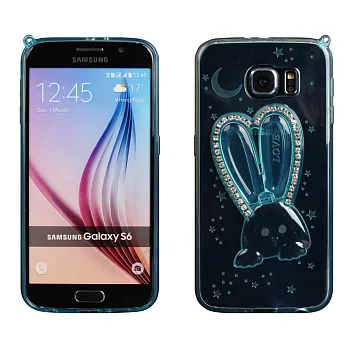【BIEN】SAMSUNG S6 可愛兔帶鑽支架軟質保護殼 (透藍)